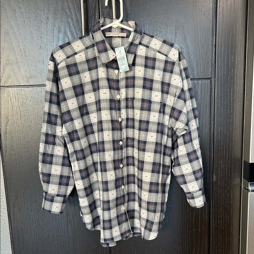 NWT LOFT Plaid Top - Blue, White, Pink Size Medium Petite